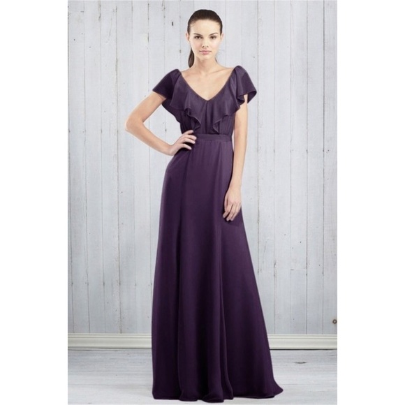 JENNY YOO Purple Cecilia Dress Size 0 Wedding Bridesmaid Formal Maxi Ruffle - Picture 2 of 9